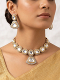 Meraki Gold Kundan Jadau Necklace Set with Drop Earrings