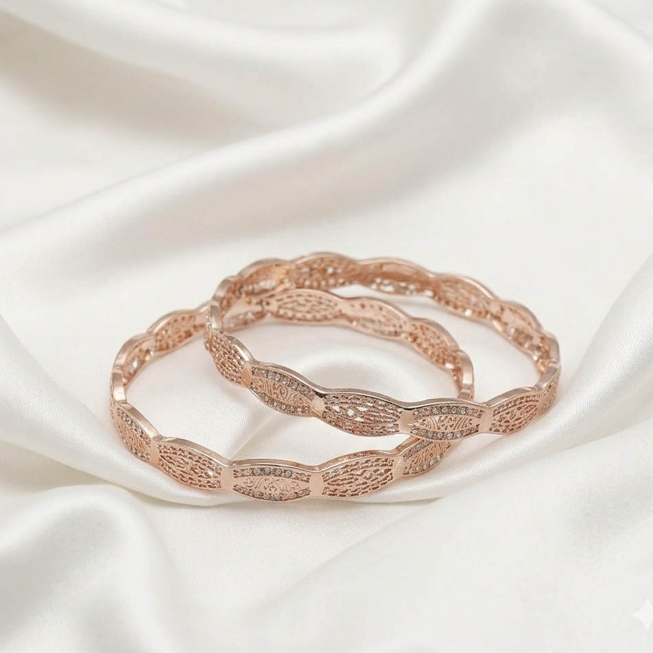 Rose Gold Plated Zircon Bangles Sets