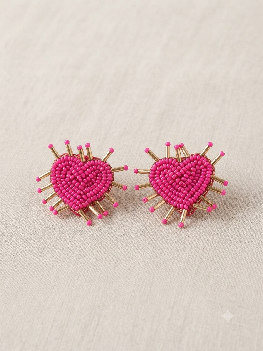 Sparkling Heart Design Beads Earrings