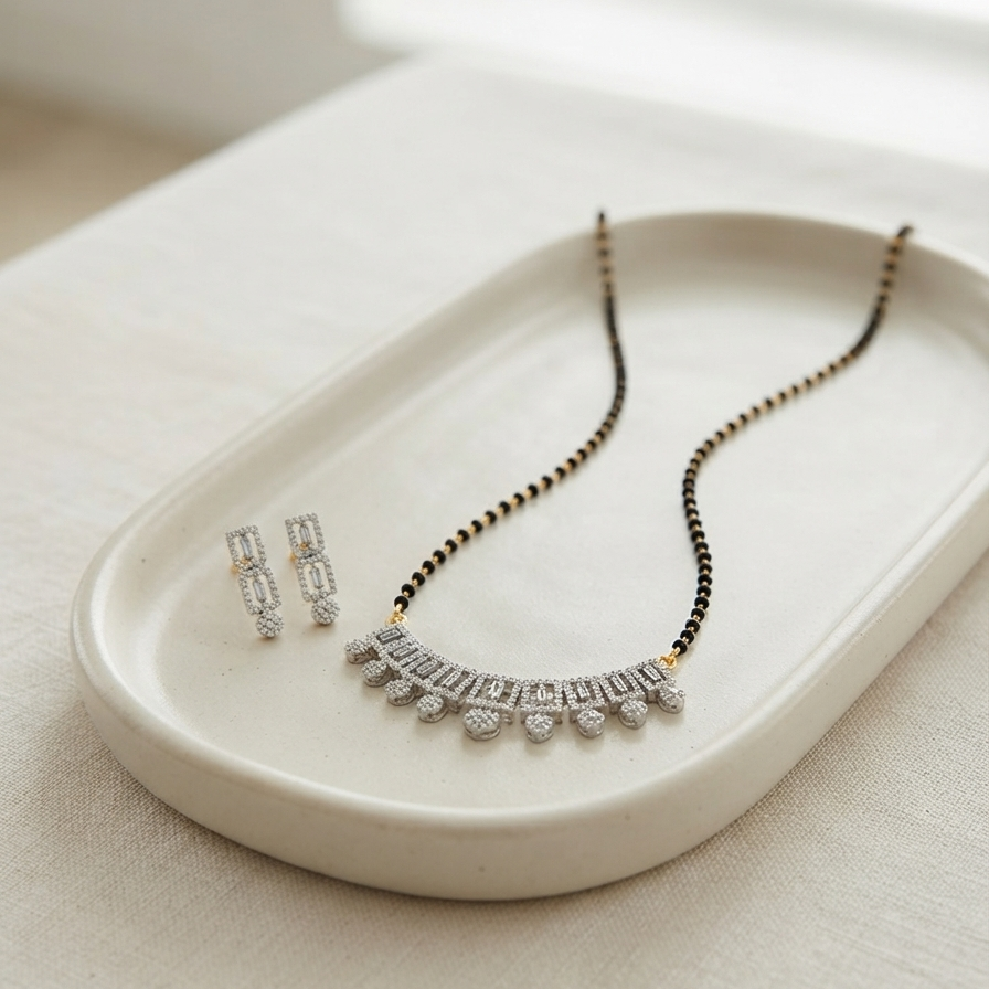 Classy Diamond Studded Mangalsutra with Tiny Pendant