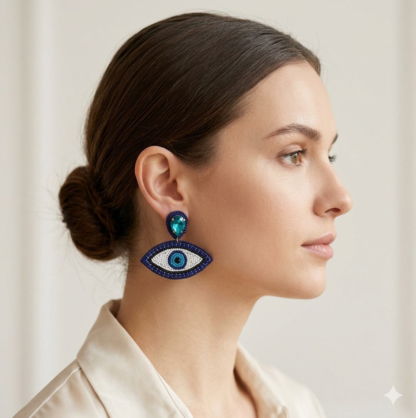 Handmade Beaded Evil Eye Earring