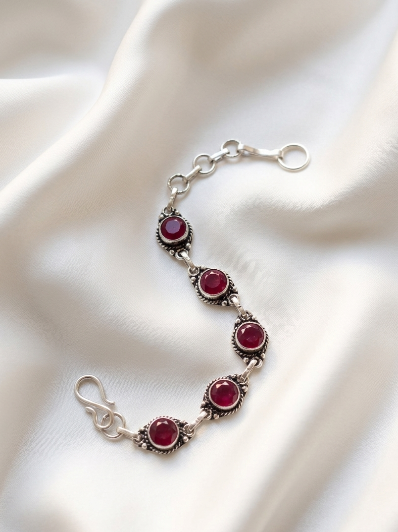 Oxidized Sterling Silver Garnet Handmade Bracelet