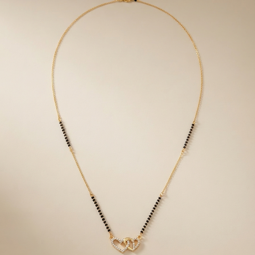 Double Heart Shape Diamond Mangalsutra