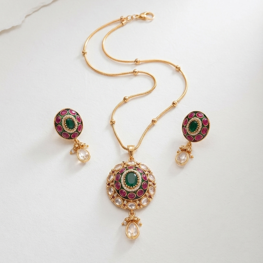 Multicolor Utsavi Heritage Pendant Set