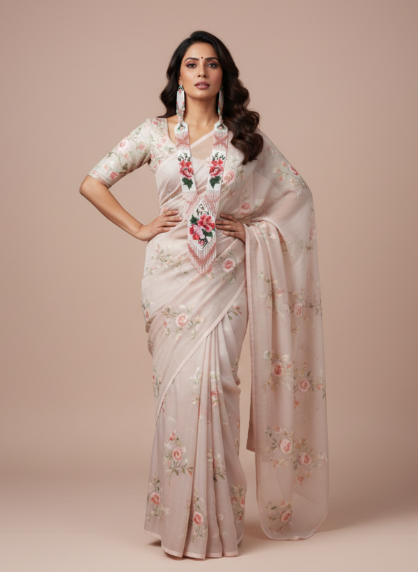 Pink-Green Flower Ukrainian Beads Necklace Set