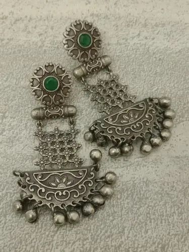 Long Traditional Oxidized Hanging Earrings