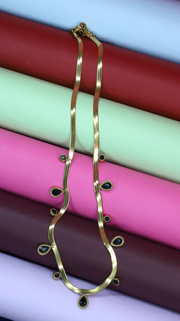 Anti-Tarnish Pendant with Black Stone