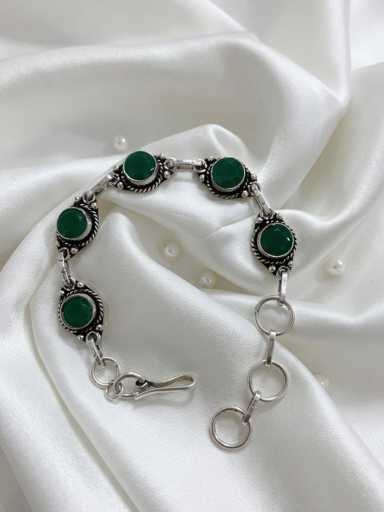 Oxidized Sterling Silver Garnet Handmade Bracelet