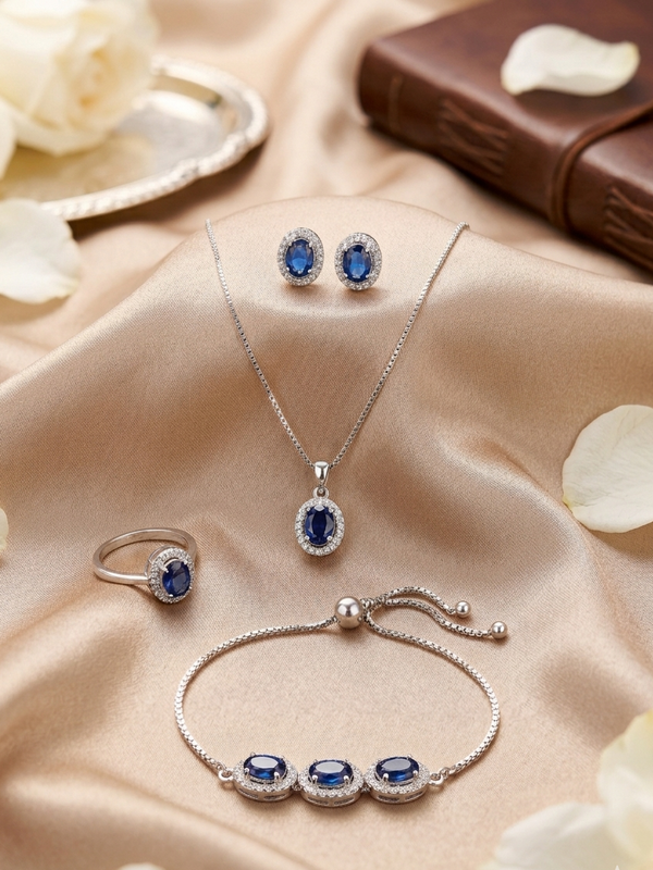 Oval Shape American Diamond Pendant Set with Ring
