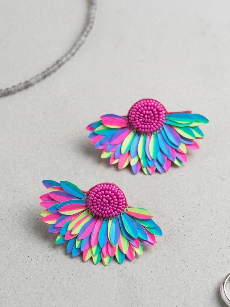 Multi Colour Beads Feather Earrings