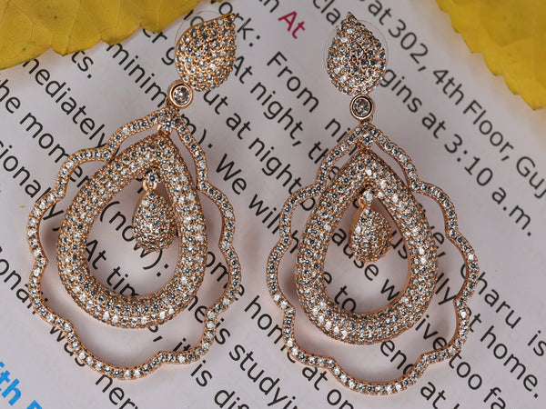 Meraki Rose Gold Leaf Shaped Zirconia Earrings