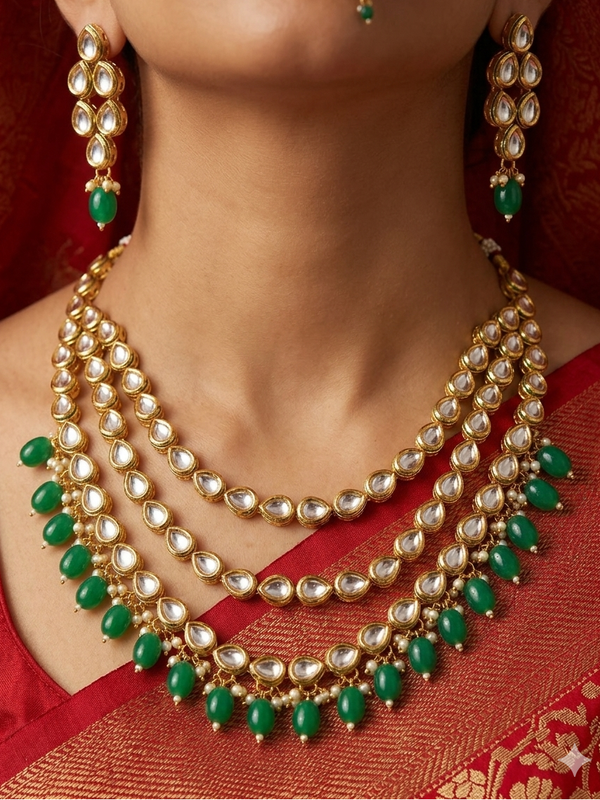 Triple Layer Kundan Set with Meenakari Work