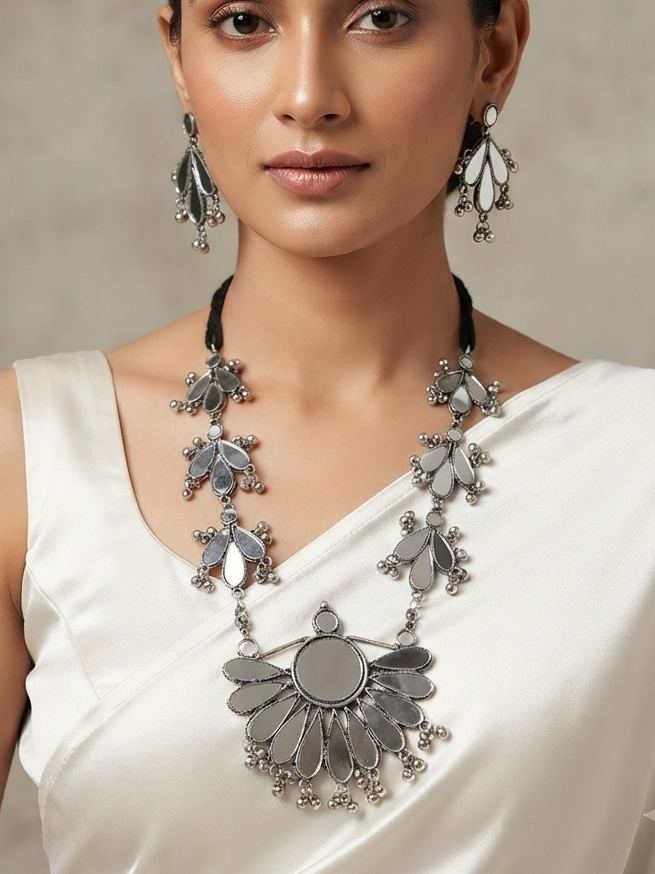Mirror Work Oxidized Necklace Set