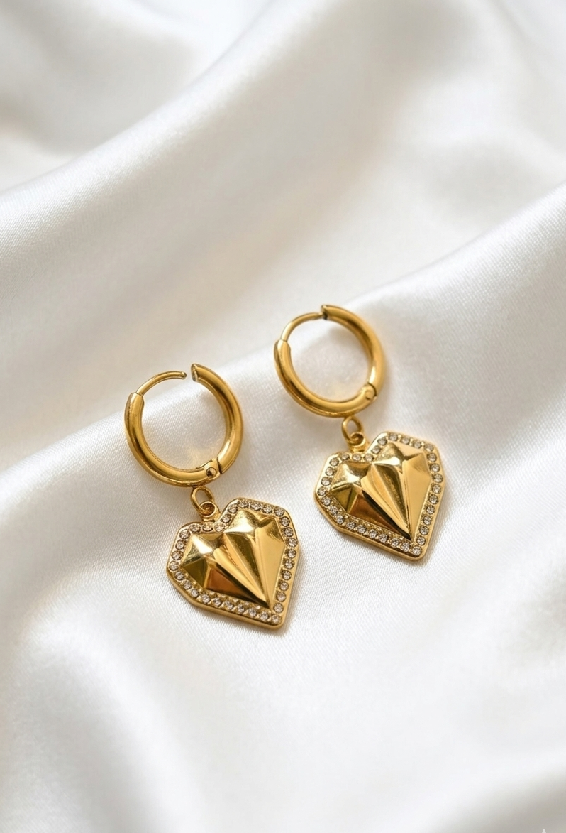 Heart Drop Golden Earrings