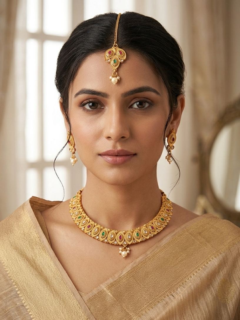 Meraki Gold Plated Mango Shaped Multicolor Choker Set