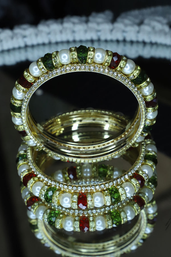 Traditional Pearls And Stones Multicolor Bangles