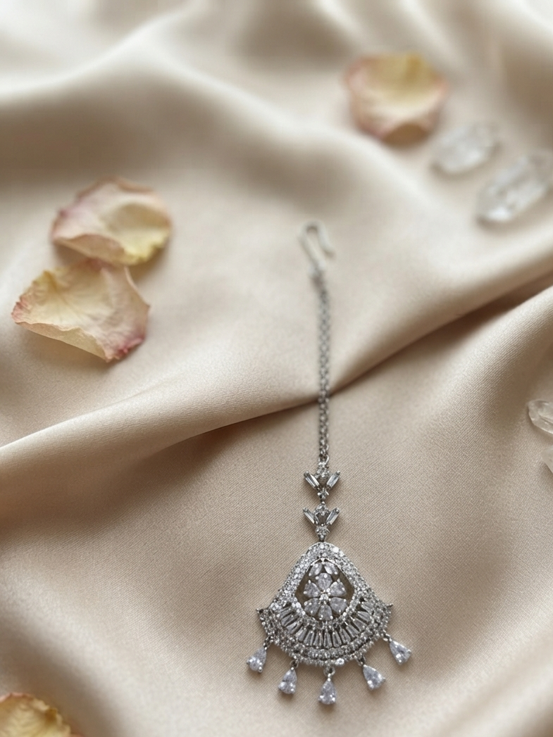 Party Wear Silver Floral Tikka