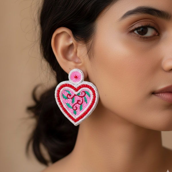 Crunchy Fashion Beaded Heart Shaped Drop Earring