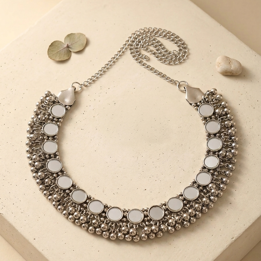 Oxidized Simple Ghungroo Necklace