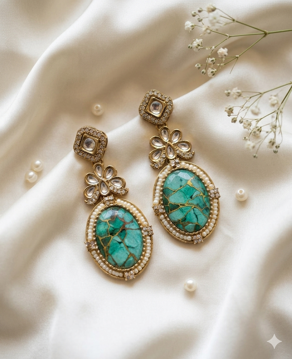 Resin Art Pink Kundan Earrings