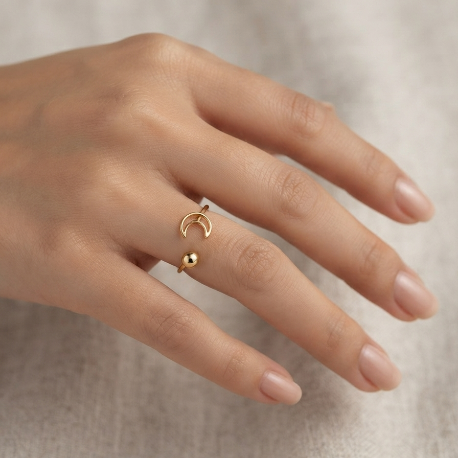 Stainless Steel Moon Ring