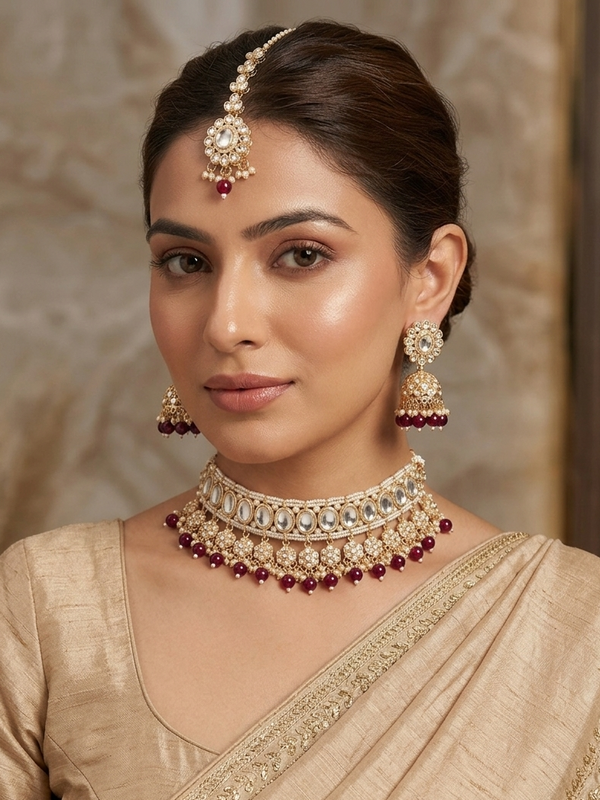 Meraki Gold Plated Kundan necklace with Pearls