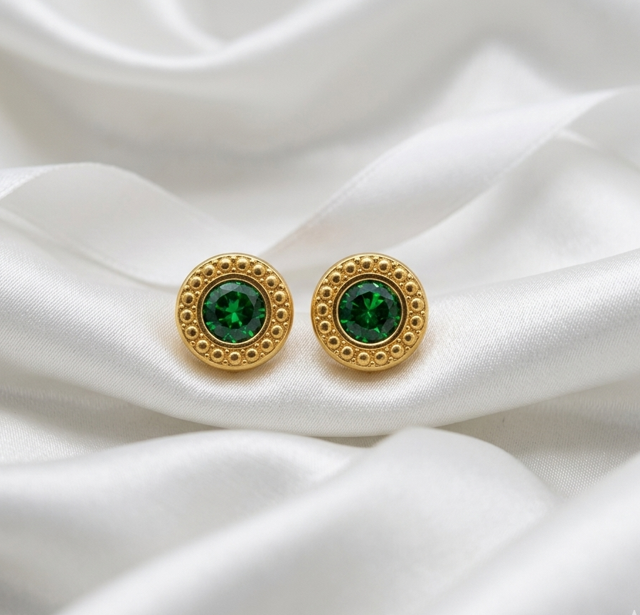 Emerald Green Round Studs