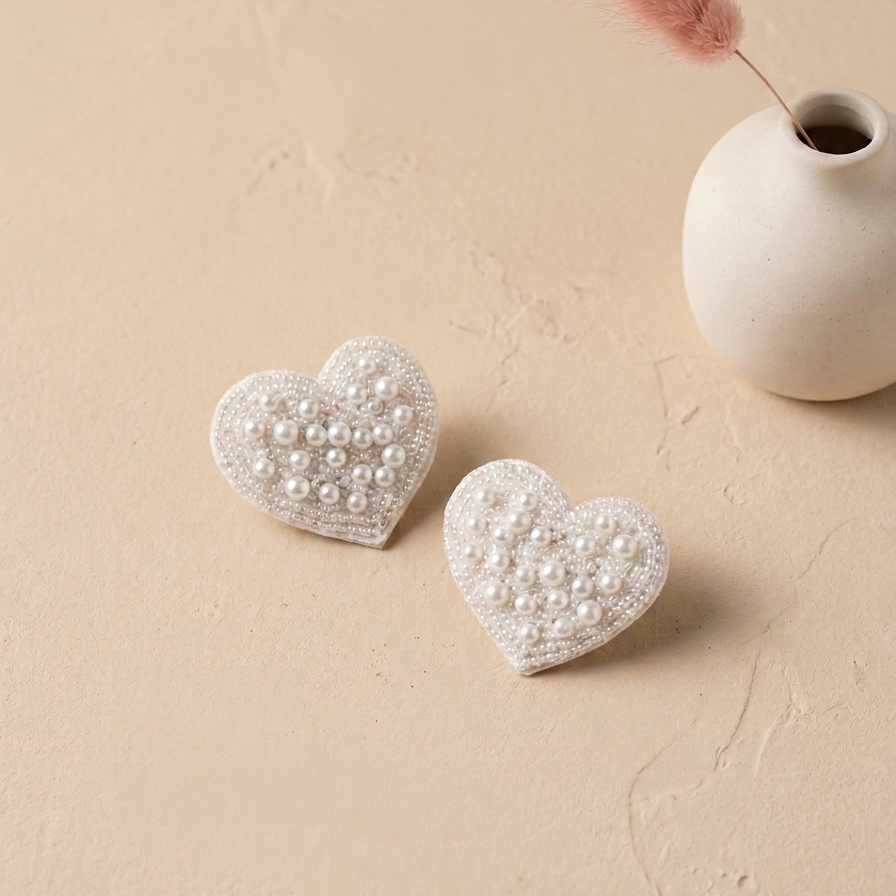 Heart Shaped Beads& Pearls Earrings