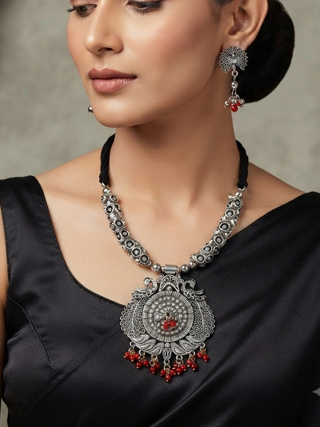 Peacock Color Beads Choker Set