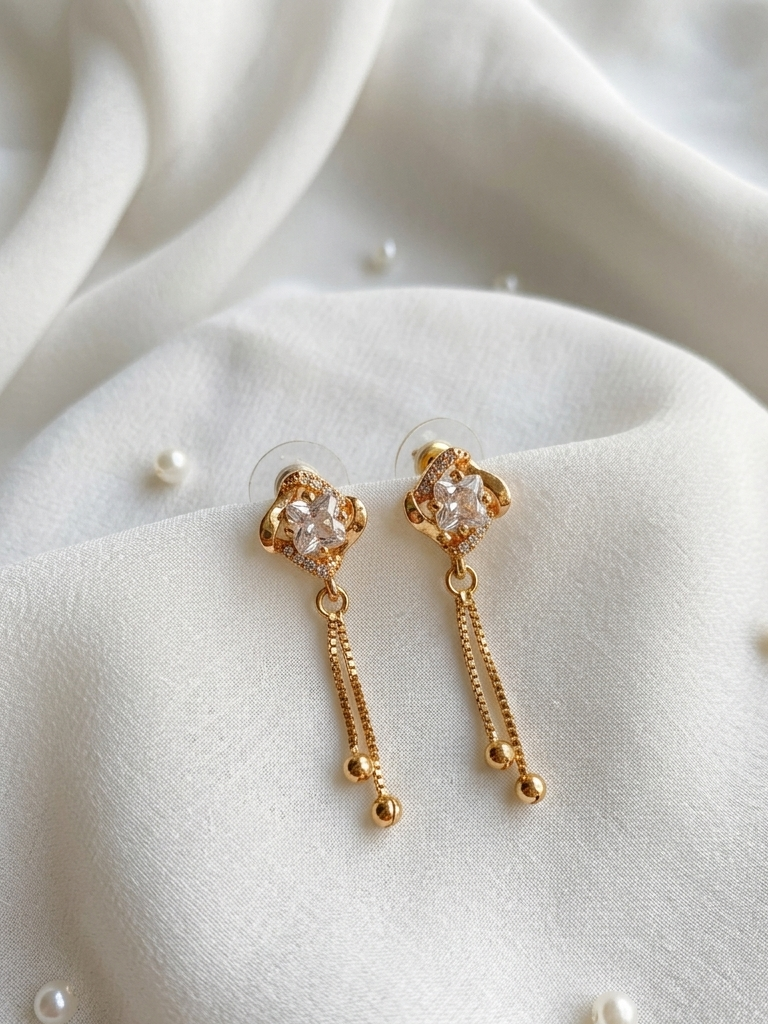 Rose Gold Plated Long Earrings