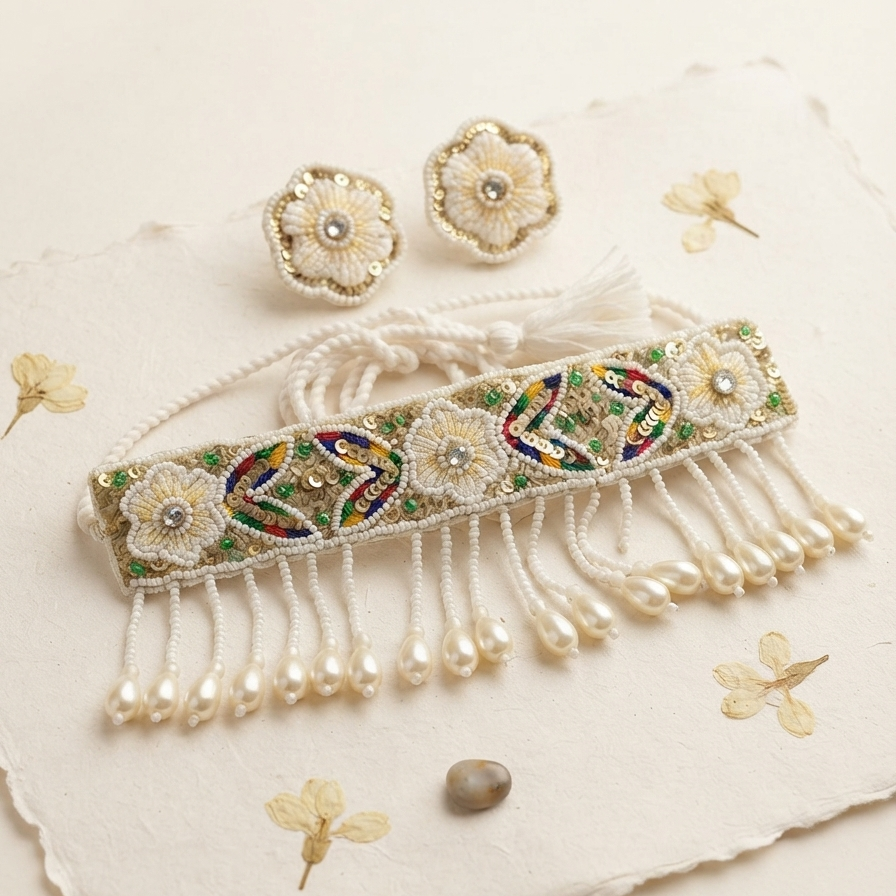 Beaded Pearl Choker Set for Haldi & Mehndi Occasions