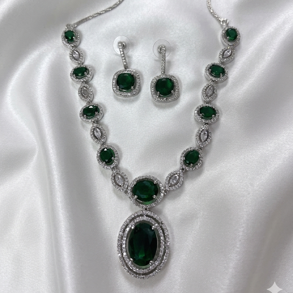 Rhodium Plated Round Shaped Necklace Set