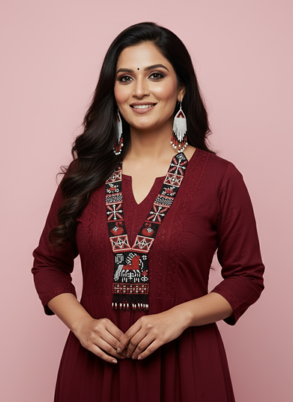 Meraki Trends Handmade Ukranian Beads Horse & Duck Design Necklace