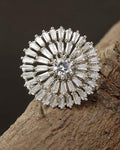 Silver Plated Cocktail Elegant Floral Design Ring