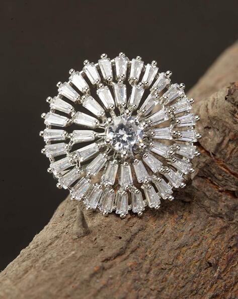Silver Plated Cocktail Elegant Floral Design Ring
