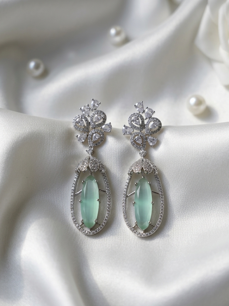 Flower Stone Drop Earring
