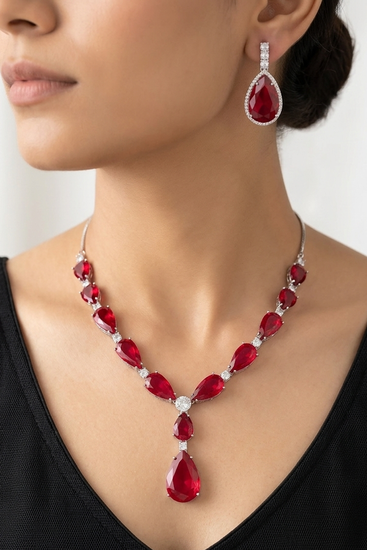 AD Black Stone Teardrop Jewelry Set