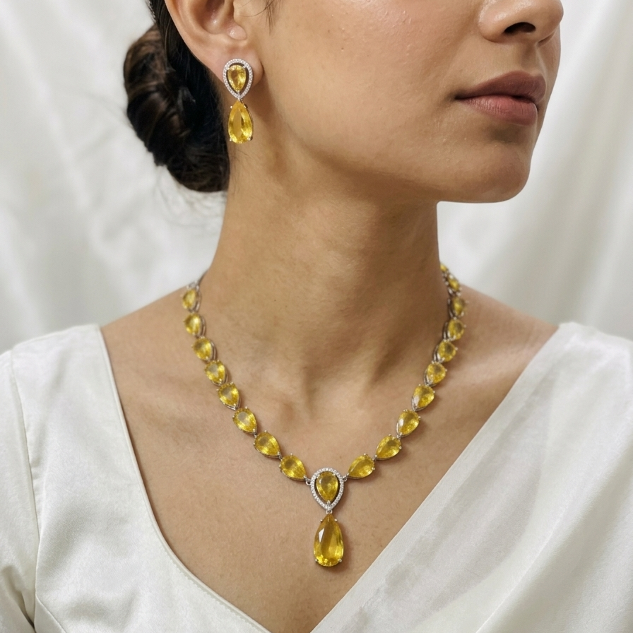 Luxury Teardrop AD Necklace Set