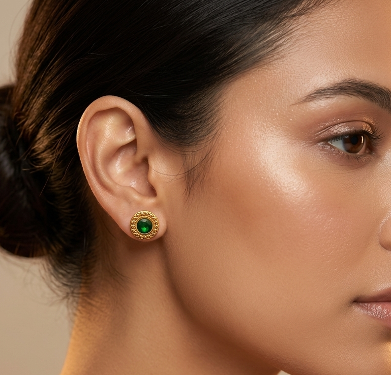 Emerald Green Round Studs