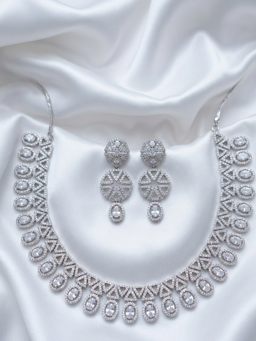 Beautiful Diamond Finished American Diamond choker with Earrings