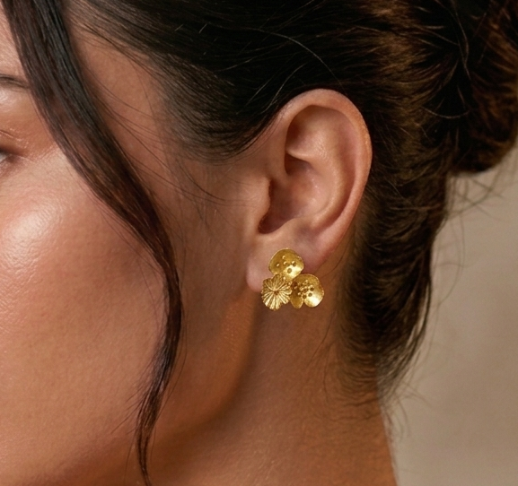 Gold-Plated Flower Stud Earrings