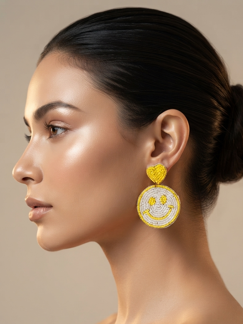Handmade Beaded Smiley Earrings