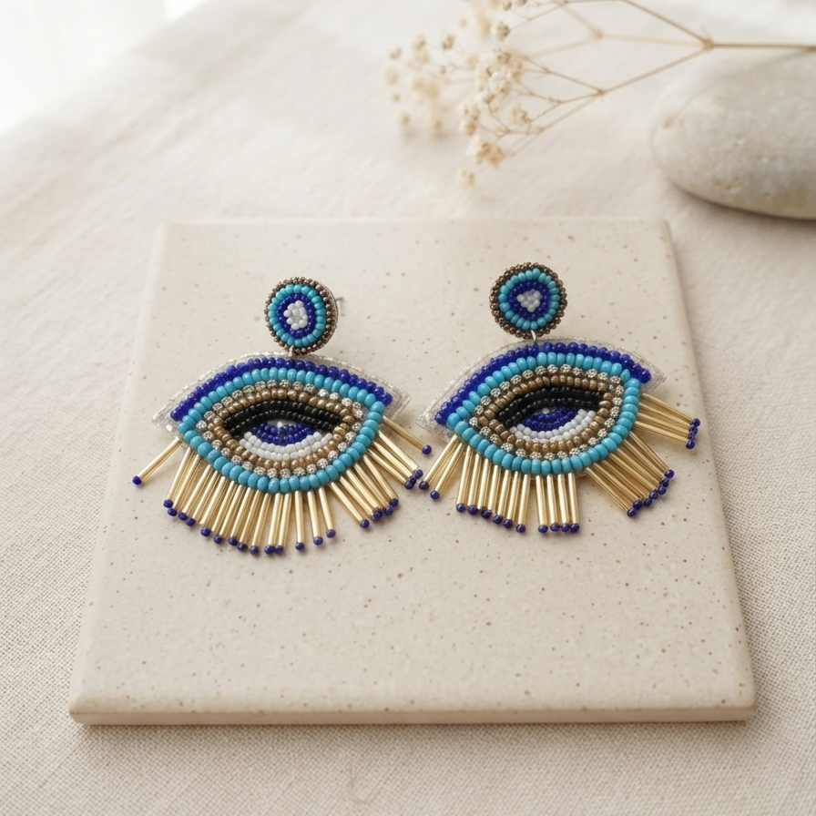 Handmade Beaded Evil Eye Earrings