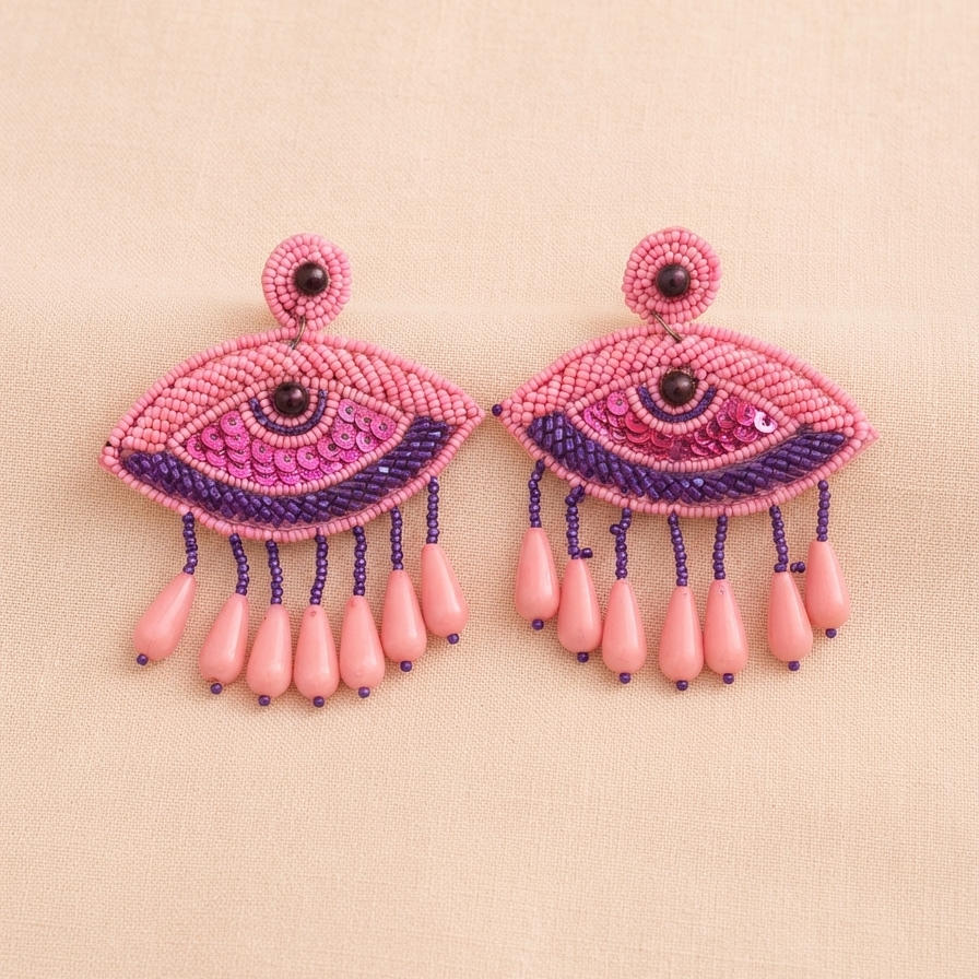 Pink Evil Eye Handmade Earrings