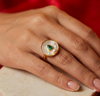 Round Shape Ring With Pearl And Green Stone