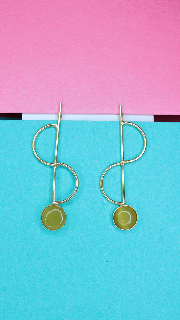 Golden And White Partywear Delicate Brass Earrings