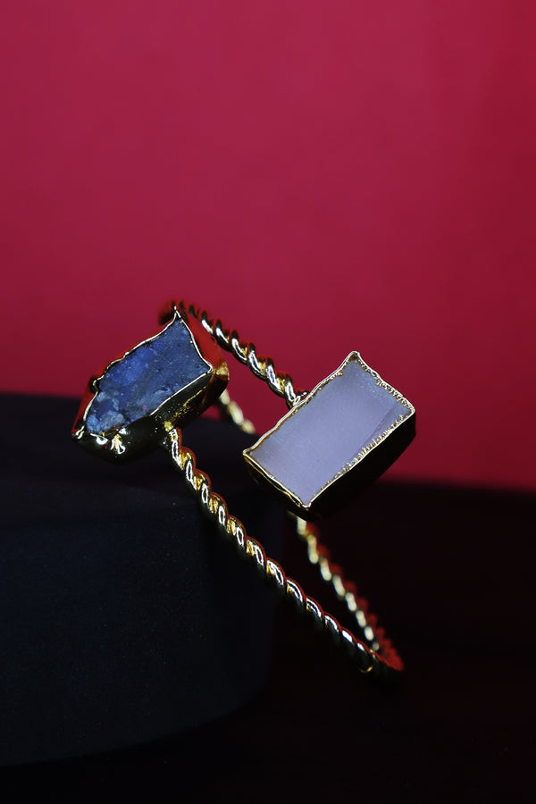 Grey And White Gemstone Gold Brass Bracelet