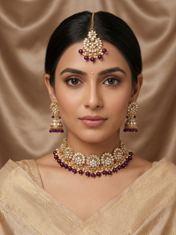 Meraki Traditional Gold-Plated Stone Choker Set
