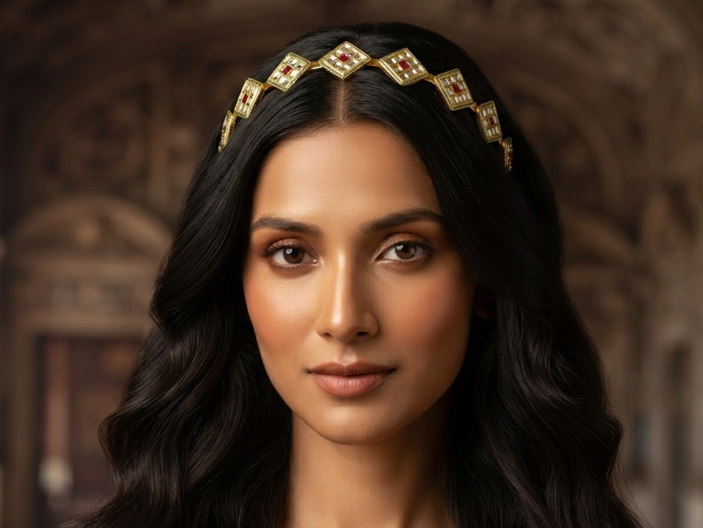 Meraki Golden Kundan Hairband/Matha Patti