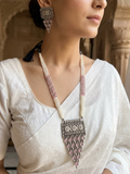 Afghani Tribal Antique Boho Pink Stone Pearl Necklace with Earrings